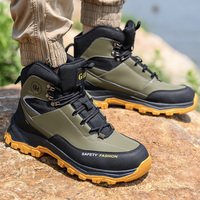 Bottes de sécurité unisexes à embout d'acier en cuir microfibre pour semelle intermédiaire anti-écrasement anti-perforation, semelle en caoutchouc, pour le sport et le travail de construction