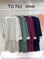 Ensembles pour femmes, vêtements femme, ensemble laine mélangée, pull col haut toucher cachemire, pantalon large, automne hiver