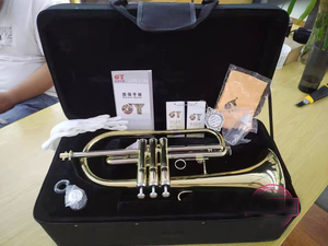 Flugelhorn de qualité, clé Bb, 3 pistons, <span class=keywords><strong>instrument</strong></span> en laiton, finition laquée or, étui rigide - Product Image 4