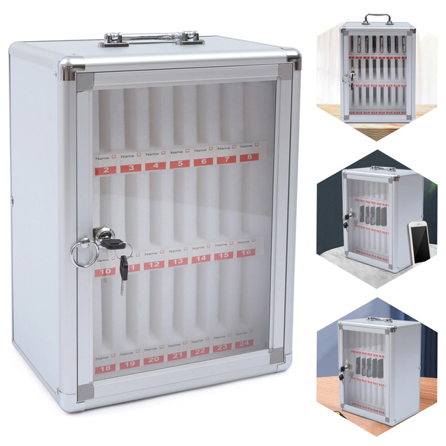 24-slot Cell Phone Storage Cubby and Calculator Storage Caddy Box With Lock