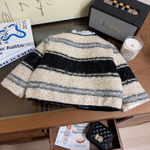 Giacca di lana di agnello a righe trapuntata invernale nuovo stile giacca Casual elegante per bambini - Product Image 4