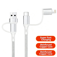 Câble de charge rapide multi-PD 4 en 1 OEM 2 à 2C, câble de charge universel pour téléphone en nylon tressé pour iPhone, type C, tablette Android