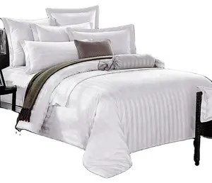 Đơn Đôi Nữ Hoàng King Cotton Hoặc CVC 40S 1 & 3Cm Sọc Khách Sạn Bộ Đồ Giường Duvet Cover Bed Sheet Set Đối Với Khách Sạn Được Sử Dụng Với MOQ Nhỏ