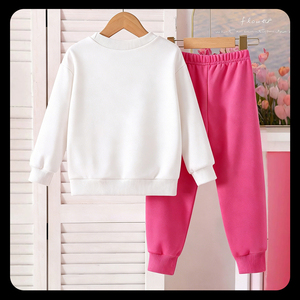 Grazioso Completo per Bambine: <span class=keywords><strong>Felpa</strong></span> <span class=keywords><strong>Bianca</strong></span> e Pantaloni Rosa con Elastico in Vita, Set di Abbigliamento Casual alla Moda per Bambini - Product Image 2