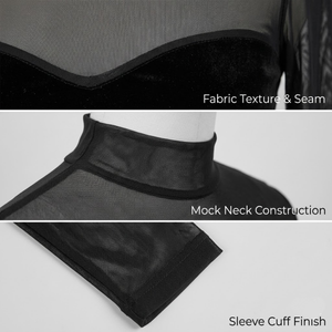 Camicetta <span class=keywords><strong>da</strong></span> Donna in Maglia Tinta Unita a Maniche Lunghe con Inserti in Rete Trasparente e Velluto, Sexy per Feste e Club, OEM - Product Image 2