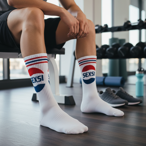 Chaussettes blanches unisexes avec impression de texte sexy, logo personnalisable, broderie, propriétés antibactériennes pour la saison d'automne - Product Image 3