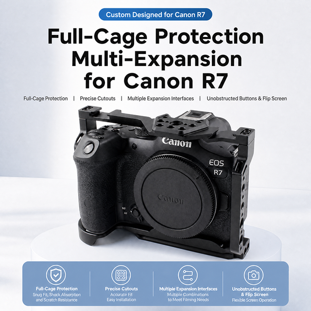 Canon R7 Video Camera Cage Aviation Aluminum Alloy Rig Support Horizontal/Vertical Shooting with Expansion Holes for Mic/Light