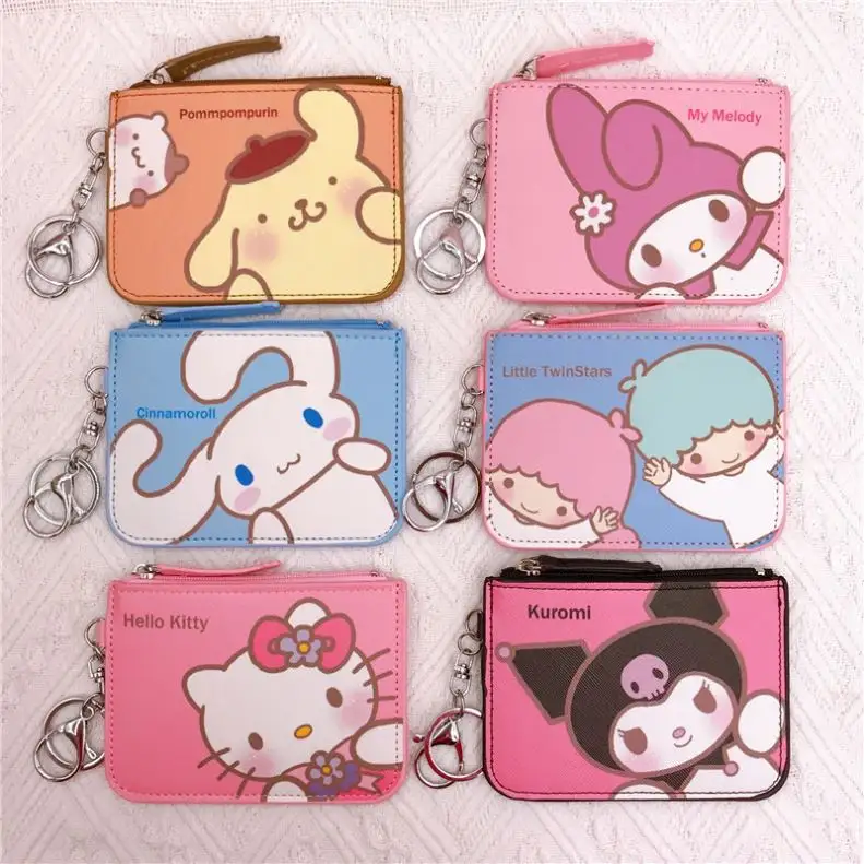 Sanrio portefeuille porte-cartes sac de rangement multifonctionnel Melody Kuromi porte-monnaie en cuir porte-clés