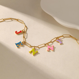 Collana Personalizzata Jietao con Ciondolo Smaltato Colorato a Forma di Lettera, Parola, Logo DIY, Anti-Ossidazione, Gioielli Originali per Donne - Product Image 2