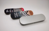 Étui à stylos en fer blanc personnalisé avec logo, en matériaux recyclés écologiques, avec revêtement UV et emballage cadeau