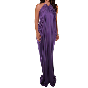 Abito lungo da donna con scollo all'americana, drappeggiato, senza maniche, arricciato, per eventi formali e serate - Sehe Fashion - Product Image 2