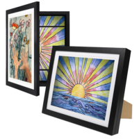 Lot de 2 cadres en teck pour œuvres d'art d'enfants, avec support chevalet en plexiglas incassable et passe-partouts doubles pour 9x12/8.5x11/A4, capacité de rangement de 100 feuilles (Noir)