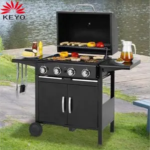 Export Quality OEM Barbecue 4 Burner Gas Grill Outdoor Gas Barbeque With Cabinets Wheels Trolley Cart BBQ Grill