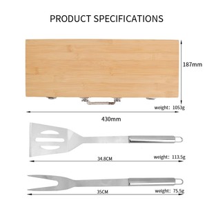 Juego de Accesorios para Barbacoa de Acero Inoxidable de 5 Piezas con Mango de Madera, para Acampar al Aire Libre, con Caja de Bambú - Product Image 4