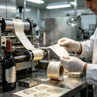 Etiqueta de Vino Metálica de Marca de Lujo Personalizada, Etiqueta de Aluminio Dorado en Relieve para Vino Tinto y Whisky