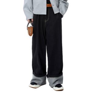 Jeans Baggy Homme en Denim Selvedge Noir Délavé à Ourlet Roulé Style Streetwear – Vente en Gros - Product Image 3