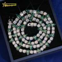 Collier et bracelet tennis en moissanite bleu-vert taille poire mixte Cœurs et Flèches, chaîne tennis en moissanite 5mm 925, cadeau pour fille