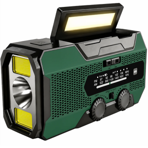 Radio d'urgence portable avec lampe de poche LED, récepteur FM AM, batterie rechargeable, alarme SOS, haut-parleur intégré, vert - Product Image 1