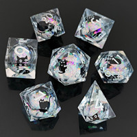 Set dadu Resin DND inti cair polihedral dadu kucing hadiah permainan peran tema warna tepi tajam cantik