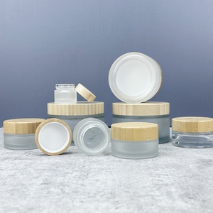 In Stock Wholesale 5/10/15/20/30/50g Matte Transparent Face Cream Jar <b>Containers</b> 1 2 4 Oz Glass Jars With Bamboo Lid - Product Image 5