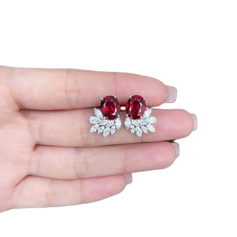 Trendy Design Flower Earrings With Ruby Stone Wholesale Price 14K 18K Solid Gold Earrings Jewelry Women Vietnam Manufacturer BT3