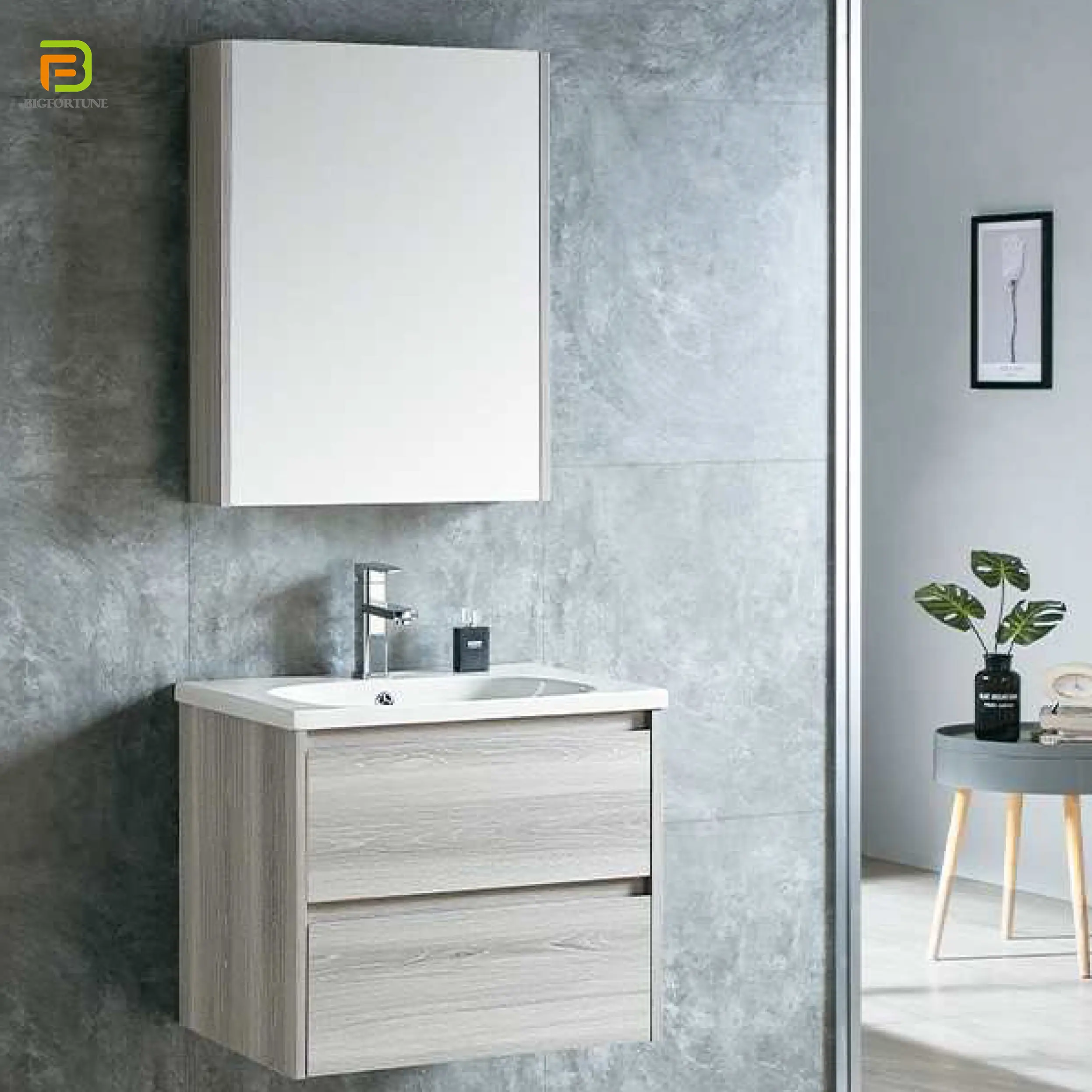 새로운 디자인 PVC 목욕탕 세면기 내각 벽은 PVC 거울 내각 허영 잘 고정된 현대 유리 20-35days 큰 운을 걸었습니다