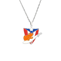 Collier tendance en acier inoxydable couleur acier avec pendentif drapeau national de Porto Rico en forme de grenouille et contour de la carte du pays, cadeau souvenir