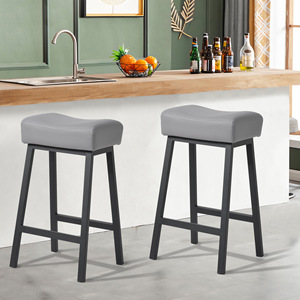 Juego de 2 taburetes de bar con patas de metal tapizadas en gris, asientos para barra de bar para uso doméstico en la cocina - Product Image 3