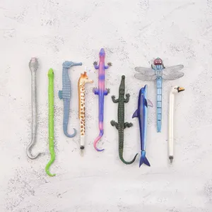 Environmental Crafted PVC Soft Rubber Ballpen Cartoon Crocodile Dragonfly Snake Craft Pen Animal Pens