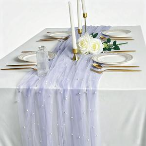Wholesale Sheer Silk Pearl Embellished <b>Runner</b> Custom Size Custom Style Heavy Duty For Luxury <b>Dining</b> Room Party Sourcing - Product Image 1
