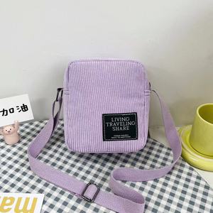 Petit sac à bandoulière en toile pour femmes Petit sac à bandoulière en tissu corduroy pour téléphone à clés Rose Sacs à bandoulière Mignon sac à main à fermeture éclair pour fille - Product Image 6