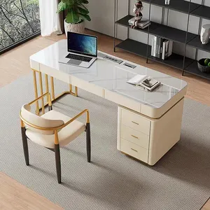 High Quality Marble Top Design Home Office Desk Set Luxury Gold Stainless Steel Computer Table Working Desk