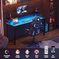 Bureau de jeu en métal noir avec éclairage LED, prises de courant, ports de charge USB, support pour écran, poste de travail informatique de 40 pouces