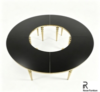 Table de mariage ronde de luxe, plateau élégant en verre noir, pieds en acier inoxydable en forme de S, table à manger pour banquet, événement, décoration d'hôtel