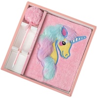 Ensemble de Journal agenda en fausse fourrure, 1 pièce, en peluche, Pop It, avec stylo Pom, papeterie scolaire pour enfants