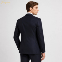 Costume 2 pièces bleu marine rayé pour homme, tissu TR, coupe ajustée, blazer et pantalon formels pour affaires, mariage, cérémonie ou bureau