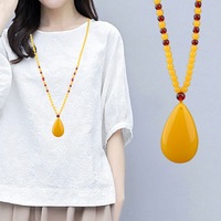 YL Collier long pendentif de deuxième génération en plastique jaune fluorescent à motif floral, pour pull, très vendu en direct