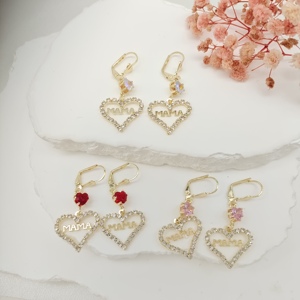 Gran oferta, recién llegado, pendientes en forma de corazón para mamá, pendientes de diseño chapados en oro de 14K para mujer - Product Image 2