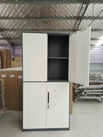 Armoire de classement moderne en acier bicolore verrouillable avec porte supérieure en verre, 2 tiroirs, rangement métallique pour la maison, le bureau, la chambre et l'école