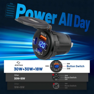 <span class=keywords><strong>Chargeur</strong></span> de voiture USB C PD <span class=keywords><strong>3</strong></span> ports 78W, prise 12V 24V, charge rapide, prise USB avec voltmètre et interrupteur pour camping-car, <span class=keywords><strong>bateau</strong></span>, camion, moto - Product Image 3
