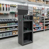 Présentoir pliable à trois niveaux en métal gris foncé pour accessoires de quincaillerie, personnalisable, haute capacité de charge