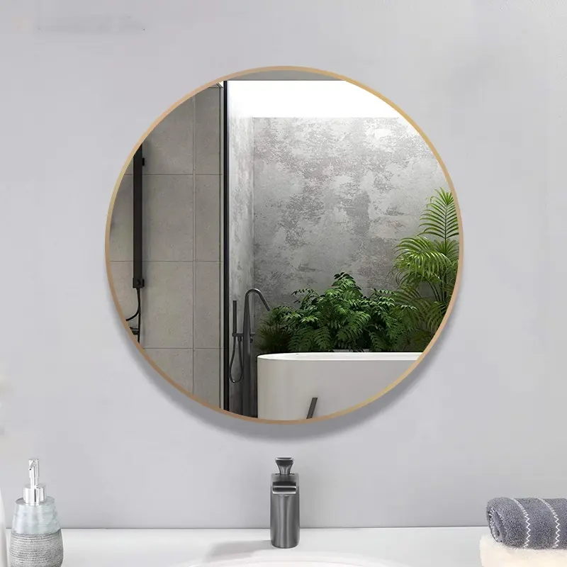 Runde goldene Aluminium legierung Großer Metallrahmen Kreis montiert Badezimmer Dekor hängen Wand spiegel