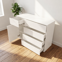 Commode à 4 tiroirs sur mesure, finition haute brillance, solution de rangement pour salon et chambre à coucher
