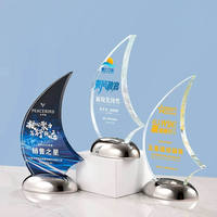 Trophée de champion de voile de surf Clear Yacht Boat Shape Crystal Sailing Trophy Award avec base