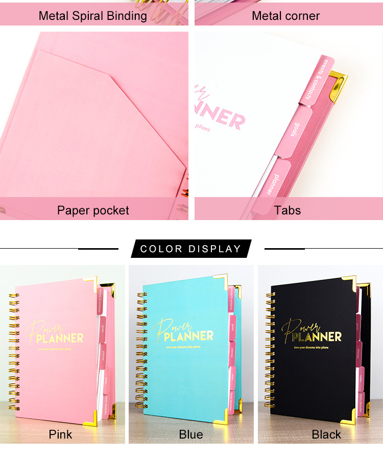 Wholesale 3 Color Ready to Ship A5 Size 272 Pages Power Planner for Personal and Business