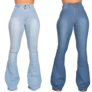 Women Flare Jeans Spring Autumn Fashion Casual Wide Leg Bell Bottom High  Waist Elastic Stretch Skinny Slim Push Up Long Denim Pants Black Blue