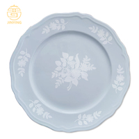 Assiette en porcelaine bleu poudre, vaisselle en céramique, forme florale, service de table 4 pièces, assiette de présentation pour événements, traiteur et location