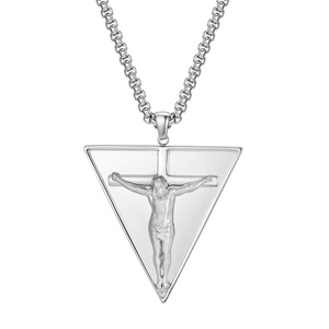 Collana con Crocifisso Triangolare in Acciaio Inox 316L per Uomo, Ciondolo a Croce di Gesù, Gioielli Religiosi Gotici con Catena a Maglia, Impermeabile - Product Image 1