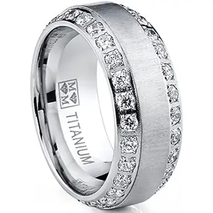 1.8Ct Titanium Dome spazzolato finito fedi nuziali anelli di fidanzamento coppia Set Cubic Zirconia 8mm anello