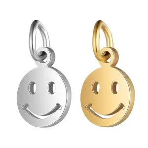 DIY Jewelry Accessories Finding Pendant For Jewelry Metal Plated Gold Stainless Steel Smile Expression Happy Face Shape Charm